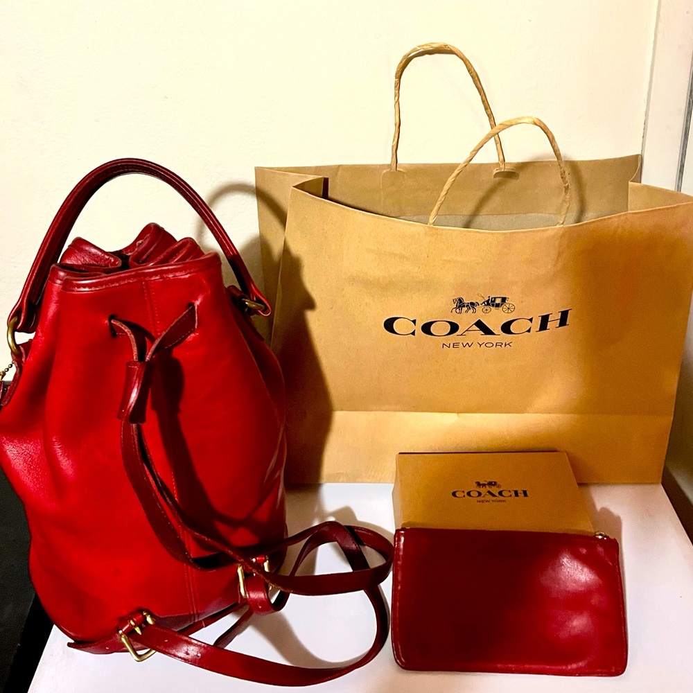 Coach Vintage Red Leather Backpack with matching corn purse, wallet. - Picture 2 of 6